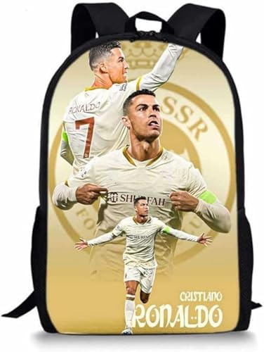 Barn ryggsäck skola axelväska studentväska Ronaldo nr 7 fans tryckt tecknad stor kapacitet tonåring fotboll resor för pojkar flickor