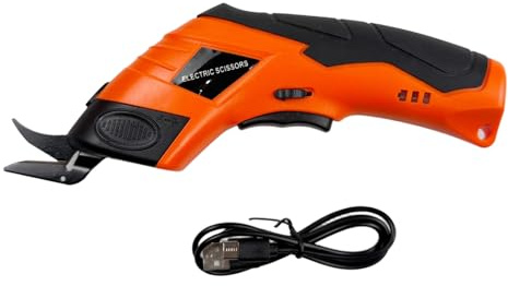 Cordless Electric Scissors, Rechargeable Portable Cardboard Cutter with Safety Closure, Handheld Fabric Cutter for Cutting Cloth/Cardboard/Leather/Carpet (Pointed Cutter, Orange)