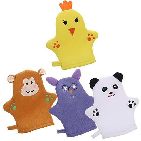 Holibanna Moufles Exfoliants pour Garçon et Filles 4 Pièces en Polyester Doux, Moufles de Bain Moussants pour Nettoyage Corporel et Gommage, Adaptés pour Peau Sensible et Spa