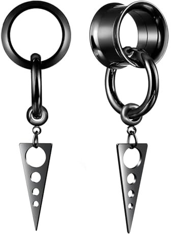 Hoisy 8 mm Tunnel mit Anhänger Flesh Tunnel mit Anhänger Männer Dreieck Plug Expander Piercing Schmuck Schwarz (0G)