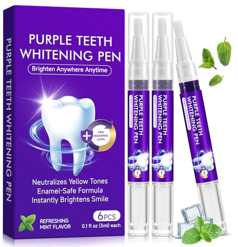 Lápiz blanqueador de dientes púrpura, 6 PIEZAS Esencia de gel blanqueador dental, fórmula suave, eliminación rápida y eficaz de manchas dentales