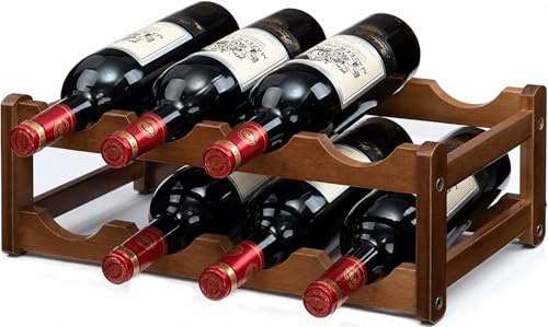 Trlyane Botellero de Vino de Bambú para 8 Botellas, 2 Niveles | Almacenamiento Horizontal y Estable, Diseño Independiente, Ahorro de Espacio, para Cocina, Despensa, Bodega, Comedor y Bar