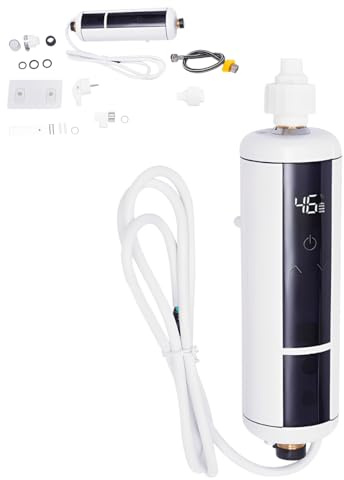 Elektronisk genomströmningsvärmare, Elektrisk varmvattenberedare med LED-display, 3500W 220V, G 1/2 anslutning, temperaturval från 30–52 °C för handfat, kök, badrum