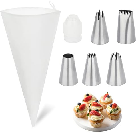 Spritspåse med tyllar set 5 stora spraymunstycken och 1 stor bomullssprutpåse perfekt för tårtor cupcakes och desserter, högkvalitativa baktillbehör för kreativ dekoration