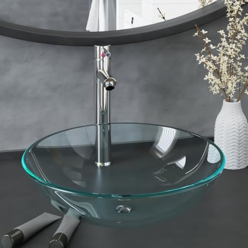 Lumanois Lavabo de baño con Grifo y desagüe de Empuje Vidrio Templado,Lavabos y fregaderos,Lavabos,8.08kg-3098443