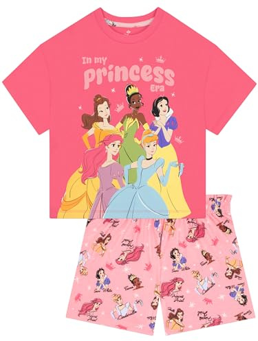 Disney Princess Girls Pyjamas, Ariel, Belle, Tiana, Cinderella & Snow-White Girls Pjs, Kids Cotton Pyjamas, 5-6 Years