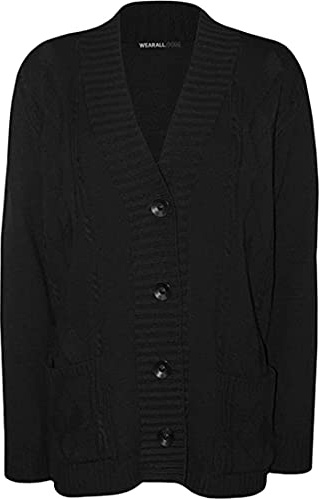 High Street Fashion ® New Womens Ladies Matching Button Long Sleeve Pocket Top Knitted Cardigan Ideal for Casual and Formal wear Size 26-28 Black