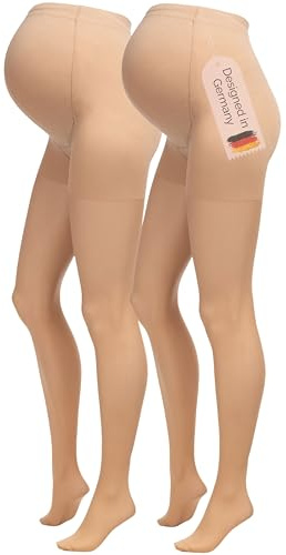 Herzmutter Medias premama 20DEN - maternidad - medias de embarazo - Futura Mama - transparente-mate-suave - Color piel-beige-negro - Set de 1 y 2-1220 (L/XL, Beige-Claro, 2x)