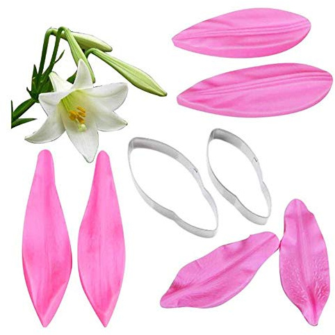 Giglio Petalo Foglia Venatore Taglierino Silicone Stampi Acciaio Inox Ripieno Set, Decorazione Dolci Toosl Coltello per Biscotti Cottura, Teglie e Sugarcract Cioccolato Gumpaste - G