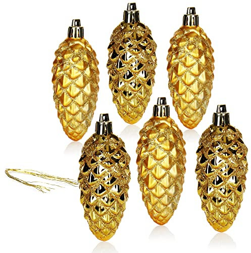 com-four® 6X Christbaumanhänger Zapfen - Tannenbaumzapfen für den Weihnachtsbaum - Christbaumschmuck zum Anhängen für Weihnachtsdeko - bruchfest