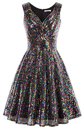 Grace Karin CL698 Vestito da donna Rockabilly, lunghezza al ginocchio, vintage, rétro, con gonna a pieghe