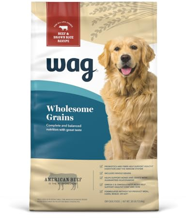 Amazon Brand - Wag Adult Premium Nutrition Dry Dog Food, Supports Stomach and Skin Health, Beef and Brown Rice, 30 lb Bag