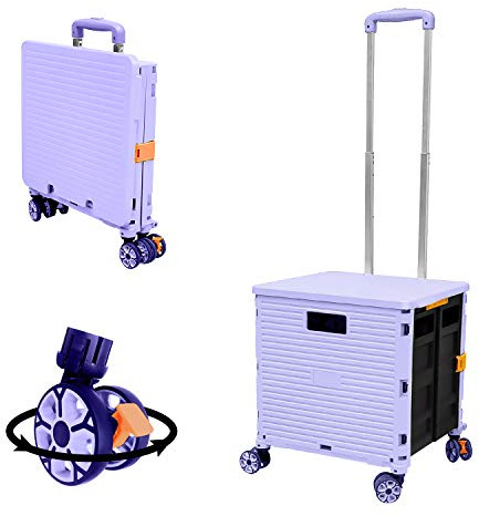 Carretilla de Mano Plegable con Tapa, Rueda giratoria sin Ruido Resistente al Desgaste de 360 ° y Carro de Arranque con manija de aleación de Aluminio Ajustable, Capacidad de Carga de 45 kg / 99 LB