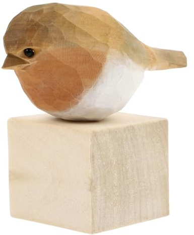 YARNOW Figura de pájaro de madera, modelo de pájaro, figuras en miniatura, estatua de arte azul en miniatura de madera tallada escultura animal pequeño adorno de escritorio amarillo
