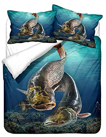 Chickw1 Bettbezug Set 4 Teilig Bettwäsche-Set 3D Drucken Bettwäsche Set Mikrofaser Weiche mit Reissverschluss Bettbezug Kissenbezüge Bettlaken (Wels,135x200cm)