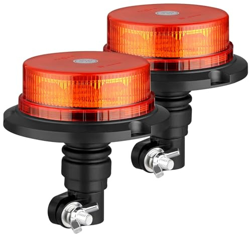 AUTOUTLET 2x 12LED Rotativo 10V-30V Luz de Advertencia Estroboscópica Giratoria Homologado ECE R10 E9 a Prueba de Polvo Impermeable IP56 Cable de Resorte 3m para Tractor Furgonetas Camiones Remolque