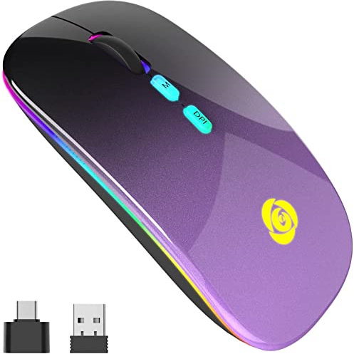 CC Store Raton Inalambrico, Ratón Bluetooth LED, Raton Inalambrico Silencioso con Receptor USB de 2,4 GHz y Tipo C, 7 Colores, 3 dpi (800/1200/1600), Compatible con iPad/PC/Mac/Windows