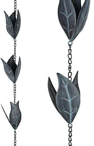 Topadorn Regenkette, Dekoration, 2,5 m, Regenfängerkette, Dachrinne, Fallrohr, 250 cm, für Haus Traufen, Garten und Haus, Blattform, Regenketten