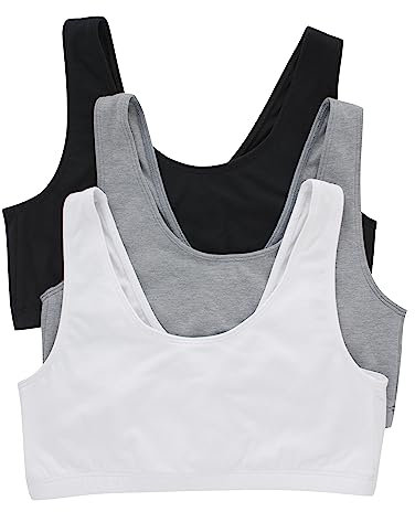 Hanes Damen Baumwolle U-Ausschnitt Bralette Low Impact Sport 3er-Pack BH, Undurchsichtige, Schwarz/Beton Heather/Weiß, Medium