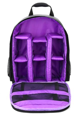 Andoer Sac à dos pour appareil photo reflex numérique, petit sac à dos réfléchissant, étanche, léger, multifonctionnel, respirant, 33 x 26,5 x 12,5 cm, lilas, Sac à dos