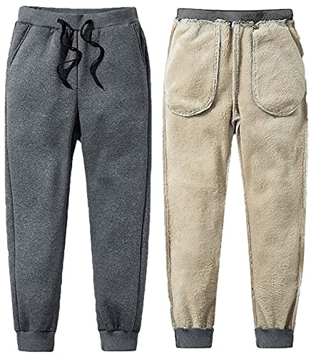 CheChury Homme Pantalon de Sport en Polaire Pantalons de Survêtement Casual Pants Loisirs Pantalon de Jogging avec Poches Cordon Doublure Polaire Ultra Chaud Ourlet Élastique,Gris,M