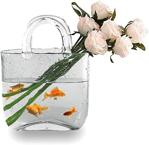 Candora Glasvasen für Dekoration, kreative Blasen, Handtasche, Blumenvase, Desktop-Glaskorb, Vase, Mini-Kristall-Fischbecken für Tischdekoration, Küche, Büro, Wohnzimmer, transparent, Einheitsgröße