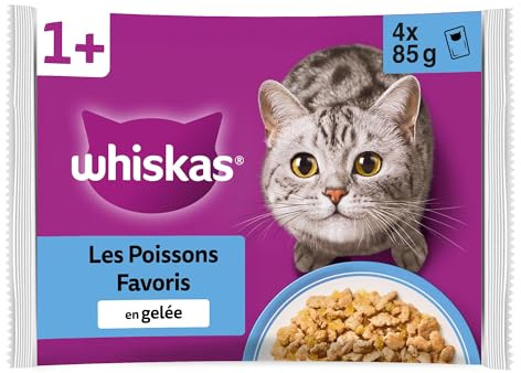 WHISKAS Kattmåltider - 52 färskhetspåsar (set med 13 förpackningar 4 x 85 g) - favoritfisk (2 sorter) - vuxen kattpasta i gelé - komplett våt mat lämplig även steriliserade katter