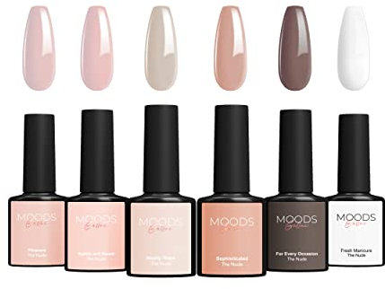 Moods Gellac 6-teiliges Nagellack Set – 8ML – Gel-Nagellack – Gel-Nagellack – UV-LED-Gel-Nagel – Maniküre-Set – Semi-permanenter Gellack (The Nude)
