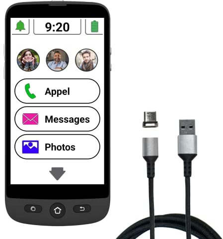 swissvoice - Smartphone S510-M + Cable de Carga magnético - Fácil de Usar - Botón SOS - Smartphone 4G para Mayores - Libre - Negro