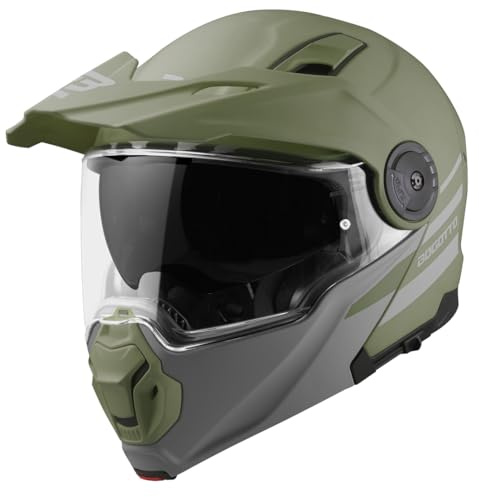 Bogotto FG-102 Duo Casque Rabattable en Fibre de Verre Enduro, Vert Mat, S