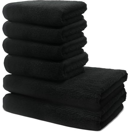 6 er Set Handtücher | 2 Badetücher Erwachsene 70x140 cm + 4 Handtücher 50x100 cm | Frottee Weich & Flauschig | 100% Baumwolle | Frottier Duschtuch Badetuch | Oeko-Tex | 500g/m² | Ôhm | Schwarz