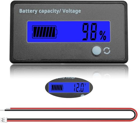 VooGenzek Voltmetro capacità batteria, indicatore stato batteria piombo-acido, display LCD, DC 12-48 V, luce blu