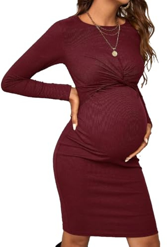SISAY Abiti in Maglia Premaman Vestiti Maglina Maniche Lunghe Maglione Abito Elegante Donna Incinta Vestito Aderente Gravidanza Abbigliamento Maternità Mini Bodycon Dress Moda Vestitito da Sera Giorno