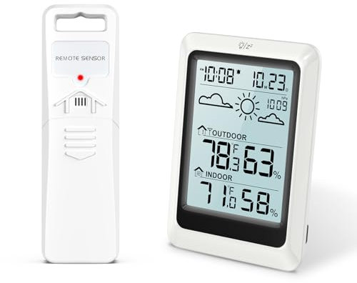 Brifit Wetterstation mit Außensensor, Multifunktionale Wetterstation mit Temperaturanzeige, Digital Thermometer Innen/Außen, Raumthermometer mit Wettervorhersage, Uhrzeitanzeige, Datum, Wecker