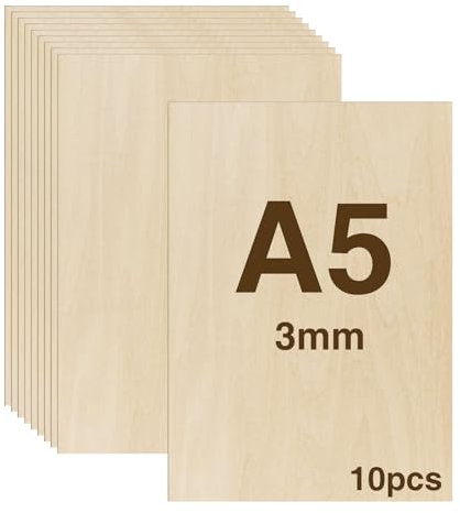 WISYOK 10pcs Sperrholz 3mm, Sperrholaplatte A5, Holz Platten, Holzplatten zum Basteln, Holzplatt für DIY Holzarbeiten, Laserbearbeitung, Brandmalerei, Modellbau, Geschenke, Deko, Gemälde -210x150*3mm
