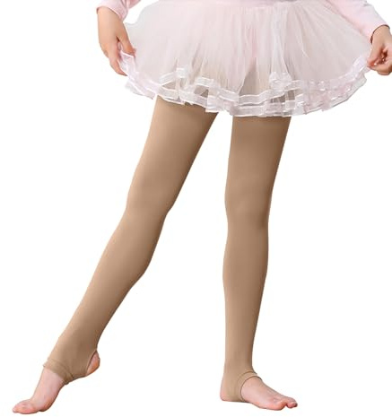 Century Star Girls Ballet Dance Stirrup Tights - Ultra Soft Stockings, Ballet, Kids, Super Elasticity, School Uniform Nude 5-8 years