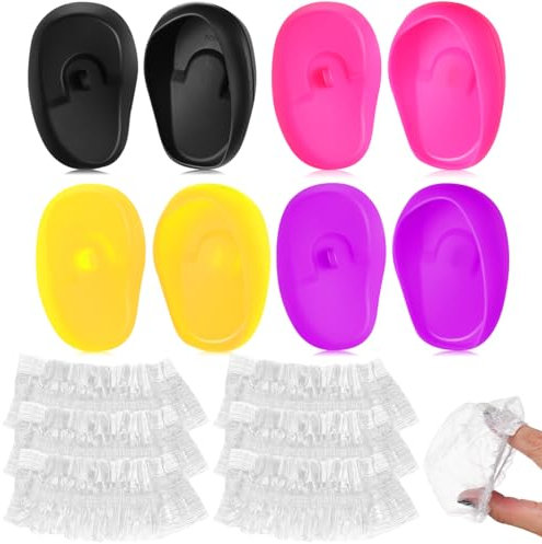 Healvian 4paia Silicone Ear Covers Reusable Hair Dye Caps for Shower Flexible Ear Protectors for Hairdressing and Travel