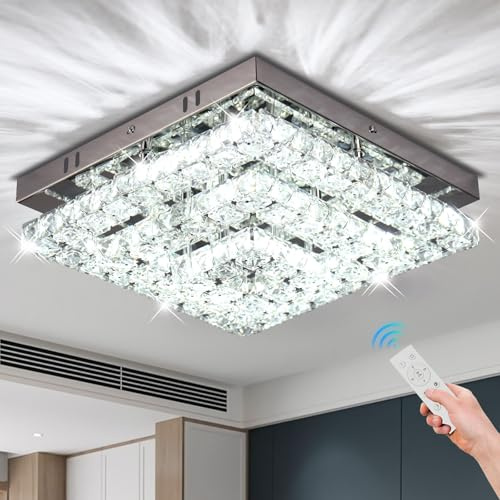 Cainjiazh Kristallkronor Kristall LED taklampa 30cm Fyrkant Inbyggd modern takkrona taklampor armaturer för sovrum matsal hall dimbar med fjärrkontroll
