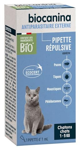 BIOCANINA Antiparasitaire Externe Pipette Répulsive Chatons Chats 1-5kg 1 Pipette