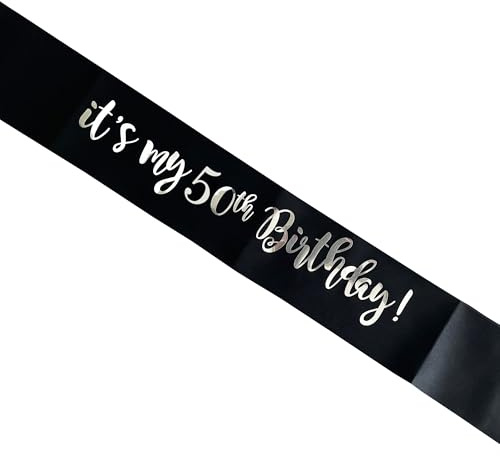Happium Écharpe en satin noir avec inscription « It's My 50th Birthday » pour décoration de fête d'anniversaire