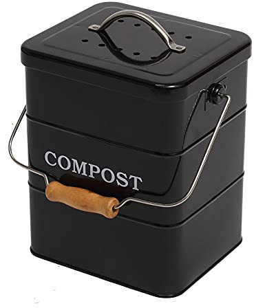 Composteur Cuisine 6L avec Couvercle Étanche et Filtre Charbon – Poubelle Compost Cuisine en Acier au Carbone Anti-Odeurs – Bac Composteur Intérieur Compact pour Comptoir, Facile à Nettoyer