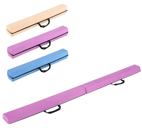 GYMAX 7FT/2.1M Folding Gymnastics Balance Beam, Professional Training Beam with Carry Handles and Anti-slip Bottom, Floor Gymnastics Equipment for Home Gym Exercise (Purple)