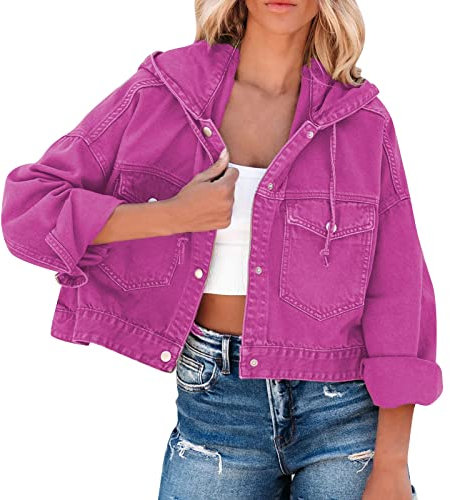 Dam jeansjacka oversize fritidsjacka damjacka elegant övergång sportig jeanskappa enfärgad denimjacka boyfriend jeans jacka casual arbetsjacka vintage bikerjacka streetwear damjacka, Het rosa, XL