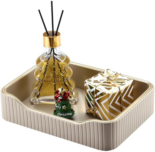 KINGFOM Leather Valet Tray, Perfume Jewellery Key Tray, Small Decorative Tray for Bathroom, Bedside, Coffee Table - Key Bowl for Hallways (Beige)