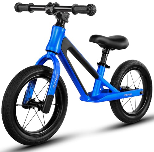 H.yeed 12 Inch Kids Balance Bike for Boys Girls, Lightweight No Pedal Training Bicycle with PU Tires and Magnesium Alloy Frame, Height-adjustable Toddlers Balance Bike age 2,3,4,5,6 (Blue)