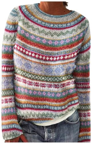 Sweat Oversize Femme, Pull Norvégien Bleu Marine Femme En Laine Grande Taille Sweatshirts Sweat Sans Capuche Chic Et Elegant Sweatshirt Jacquard Hiver Chaud Col Rond Irlandais Polaire Tricoté