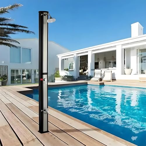 Soluppvärmd dusch – 38 L utomhus trädgårdsdusch med justering av varmt och kallt vatten, snabb montering för trädgård, pool, strand spa