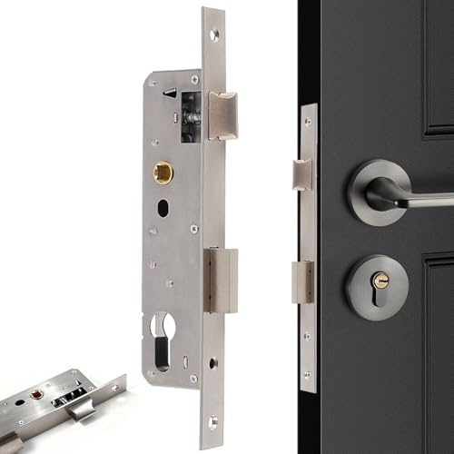 BIZOI Edelstahl Einsteckschloss Entferung 85MM Dornmaß 25MM, Einsteckschloss Gartentor Rohrrahmenschloss, Schlosseinsatz für Links/Rechts, Robustes Tor-Schloss für Metalltüren