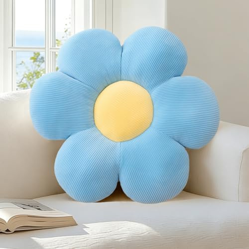 dellyy Large Cuscino a Forma di Fiore, Decorative Cuscino Decorativo Letto, Soft Cuscino Fiore, Cozy Cuscino Decorativo Bambini for Living Room, Study, Balcony, Sofa (Blu giallo, 50cm)