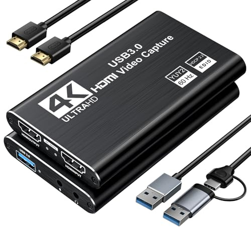 XIIXMASK Scheda di acquisizione video, scheda di acquisizione USB 3.0 HDMI Loop-Out, 1080P 60 FPS, acquisizione di videogiochi per PS5/fotocamera/PC